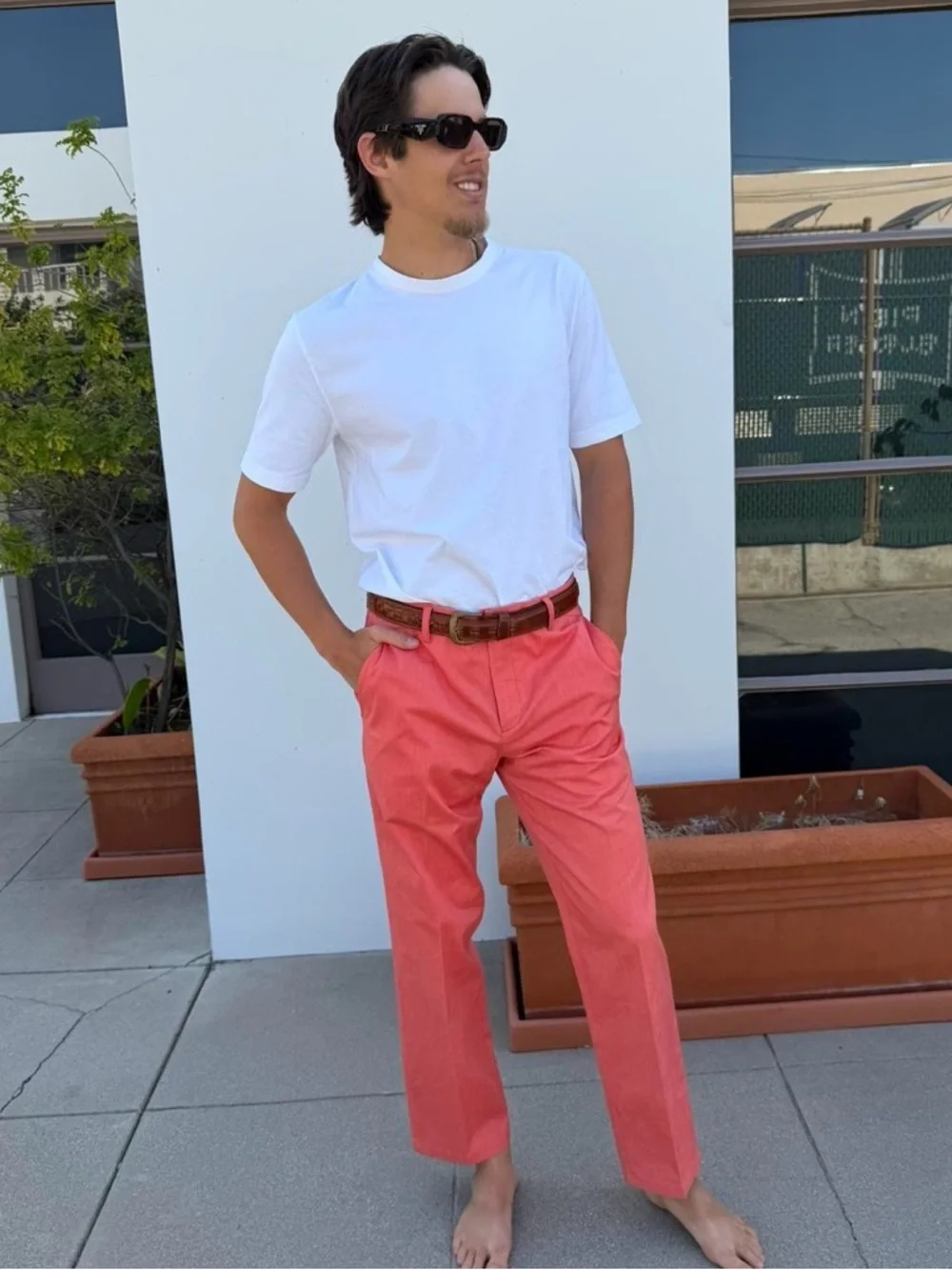 Vtg retro one in a million Coral pink chino pant trouser 33x33